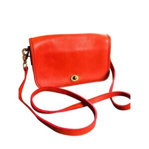 Vintage Coach 8034 Red Leather Crossbody Slim Flap Bag Made in USA Very Rare